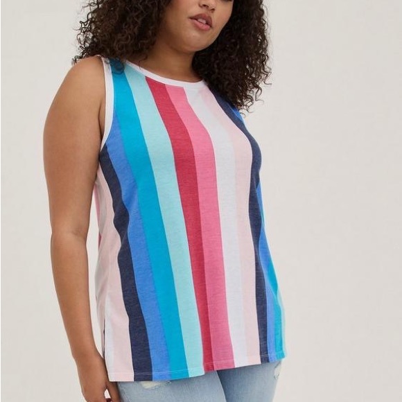 Torrid Vintage Triblend Jersey Pink White & Blue Crew Neck Tank - Picture 2 of 6